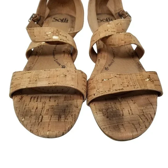 Sofft Innis Sandals Womens Gold Natural Leather Cork Wedge SF0001393 Size 10 - Picture 10 of 13